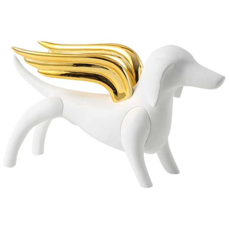 Статуэтка из полисмолы 18х32 см белая, золото Angel dog white