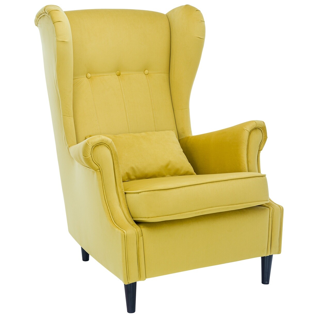 Кресло мягкое с ушами на деревянных ножках велюр желтое &quot;Монтего&quot;