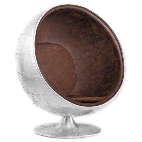 Кресло-шар серебро, коричневое Ball Aviator