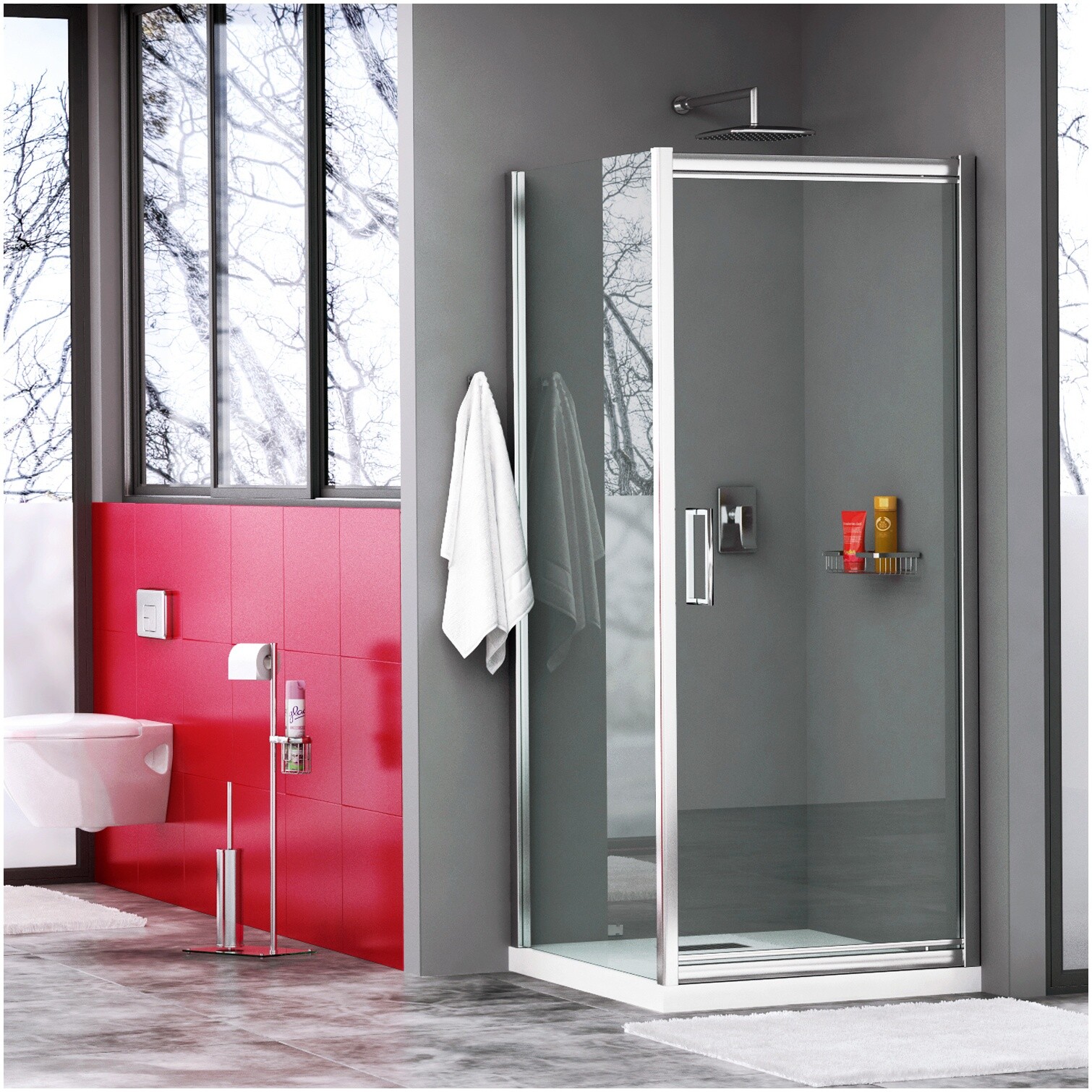 Душевой уголок прямоугольный 90х80 см хром Wasserkraft Salm 27I20