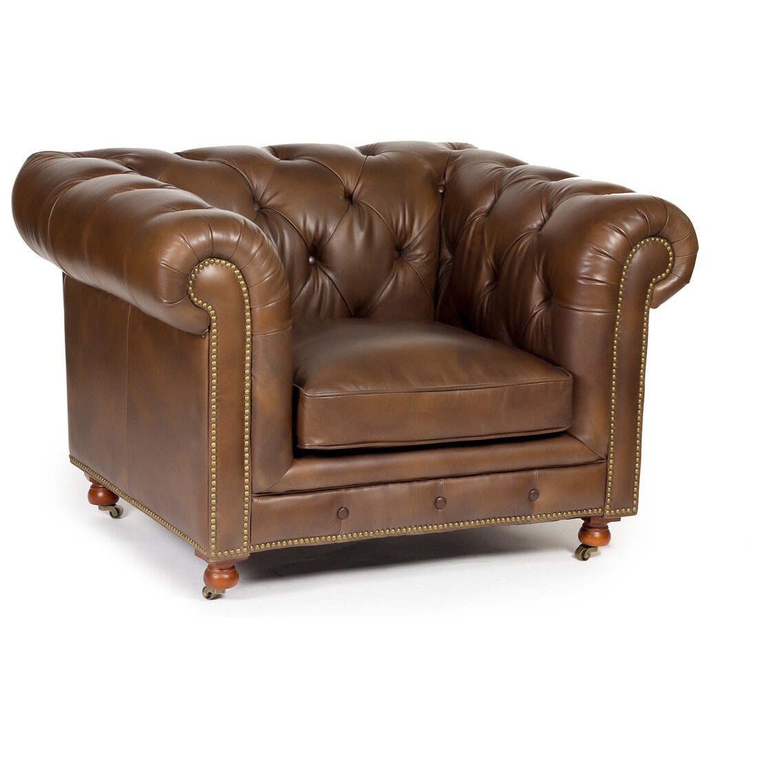 Кресло кожаное с мягкими подлокотниками светло-коричневое Chesterfield RS073-1