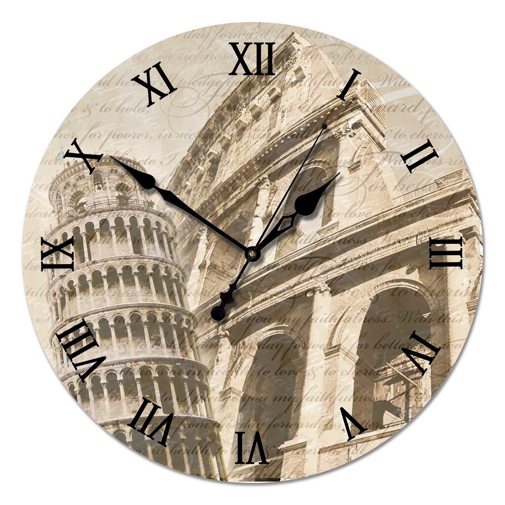 Настенные круглые часы из стекла бежевые &quot;Старинная Италия&quot; 