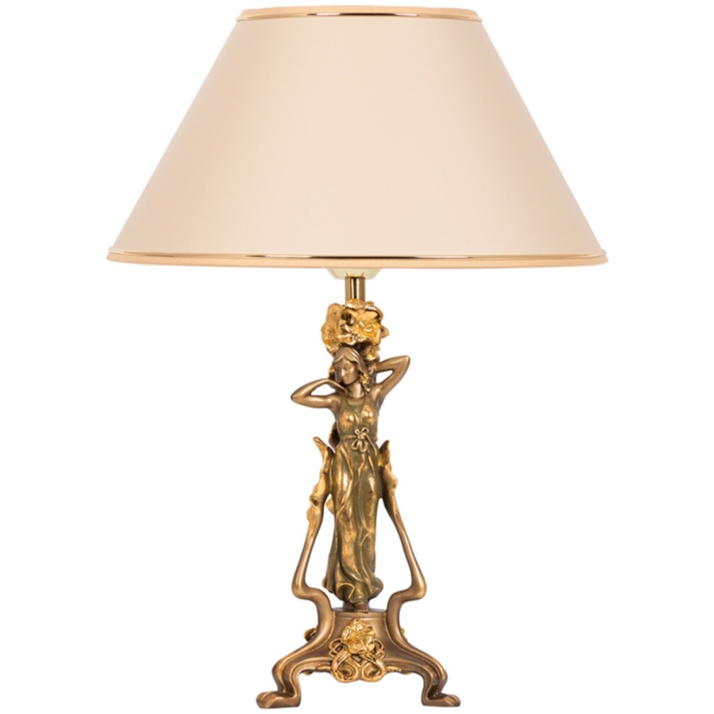 Лампа настольная мраморная с абажуром бронза, крем &quot;Флора. N38&quot;