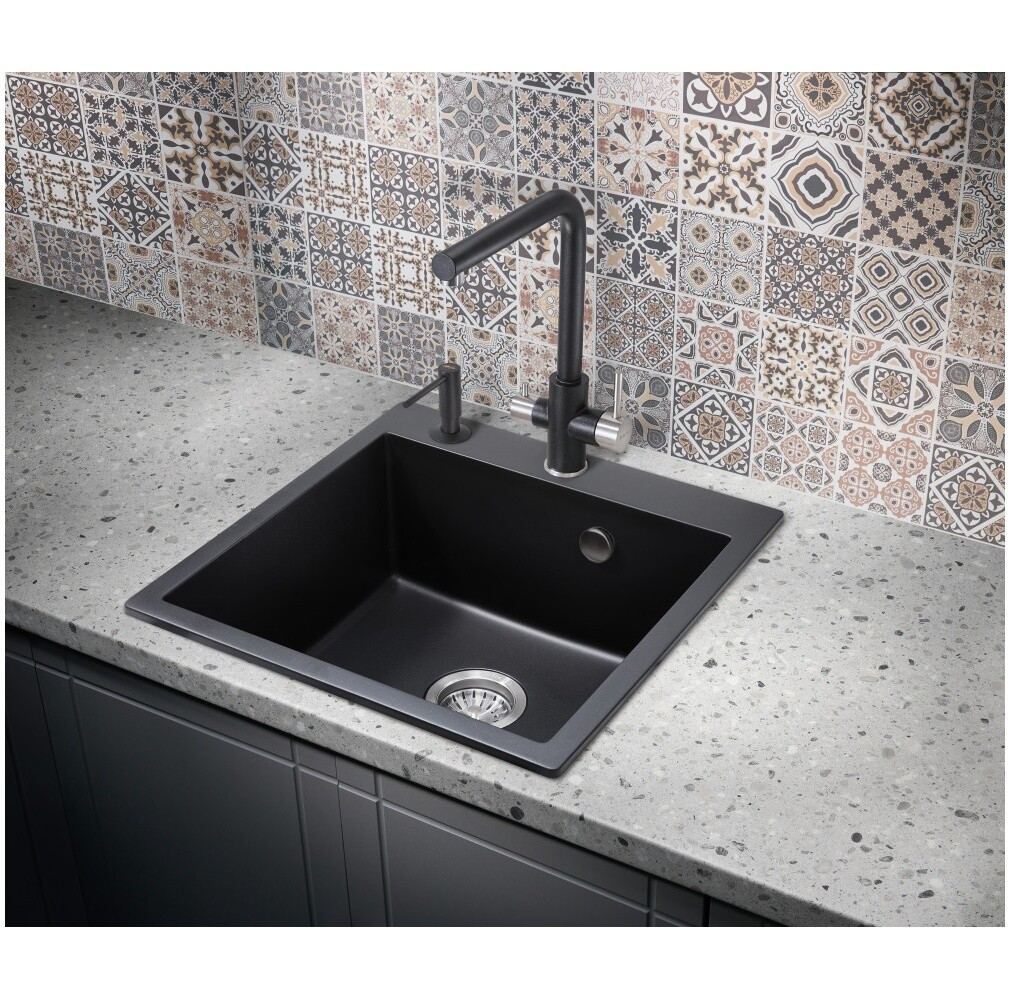 Мойка кухонная черная матовая Milacio Murcia 51 Cuarzo MC.77021 - изображение 4