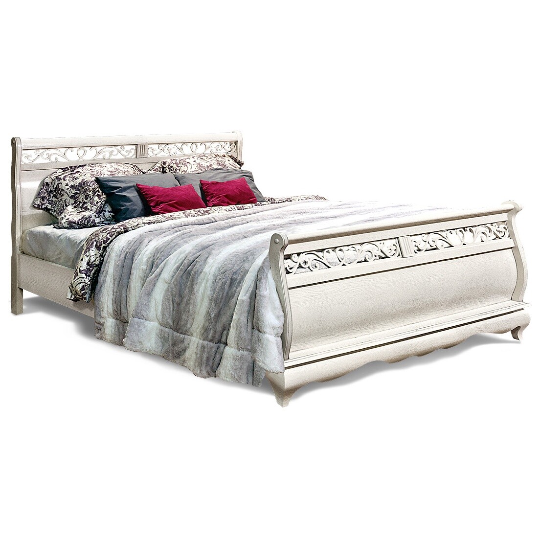 Кровать двуспальная с высоким изножьем 180х220 см белая эмаль с темной патиной &quot;Оскар&quot;