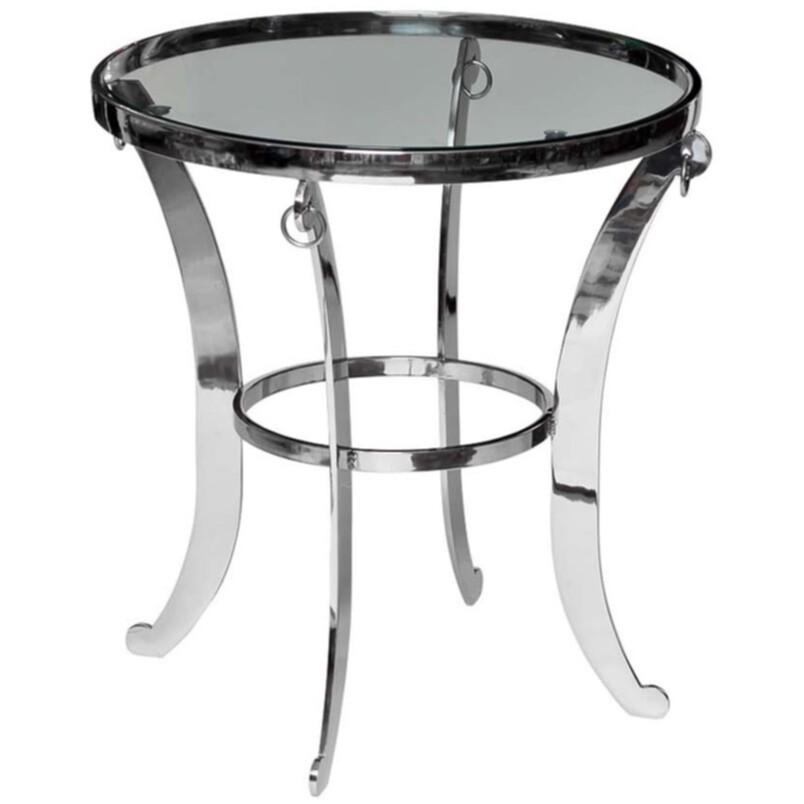 Приставной столик стеклянный круглый с ножками хром 55 см Silver