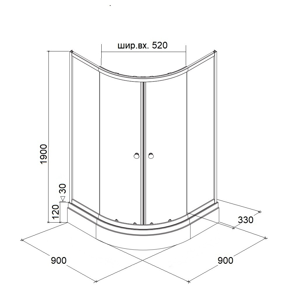 Душевой уголок четверть круга с низким поддоном 90х90 см хром Parly Z9111 - изображение 7