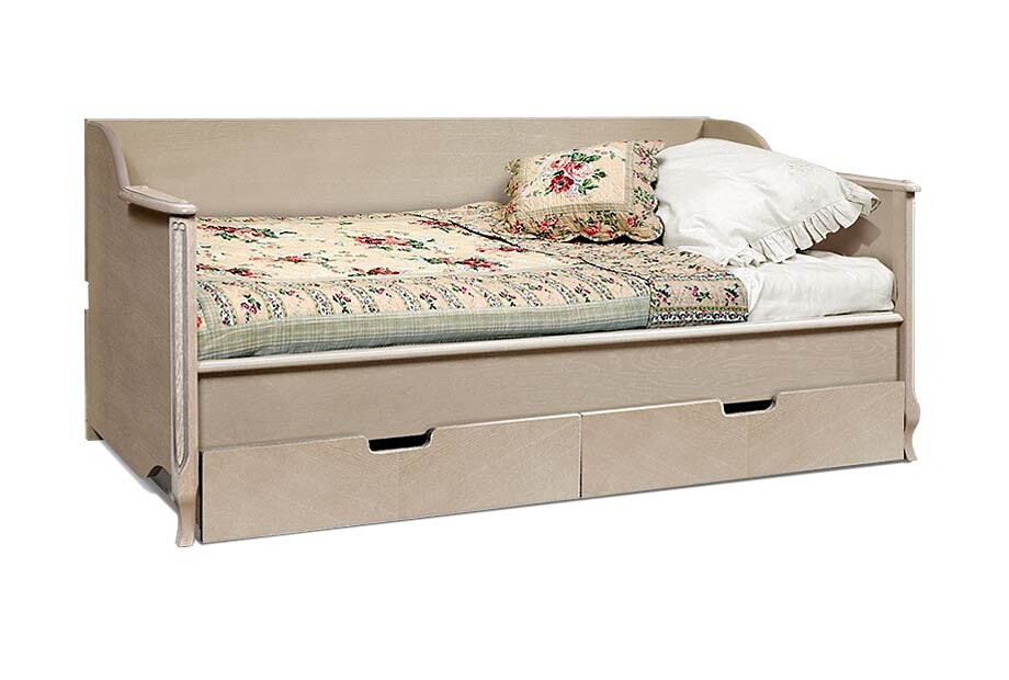 Кровать односпальная с ящиками 90х200 см жемчужный дуб Katrin