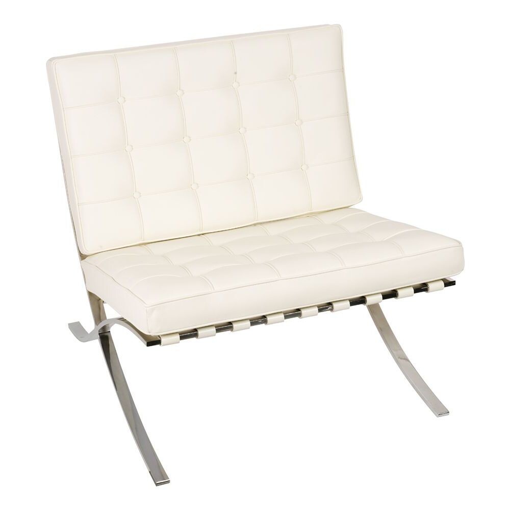 Кресло кожаное с хромированными ножками молочное Barcelona Style Chair