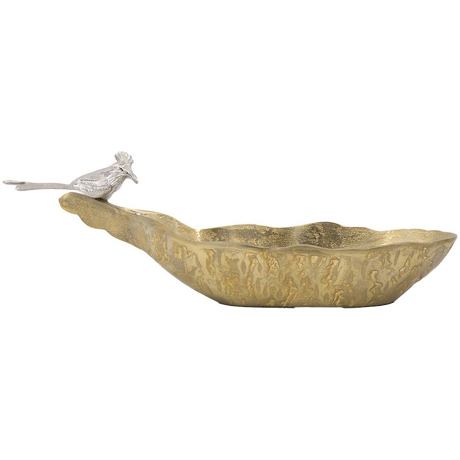 Чаша декоративная настольная с птичкой 18х47х15 см алюминиевая золото