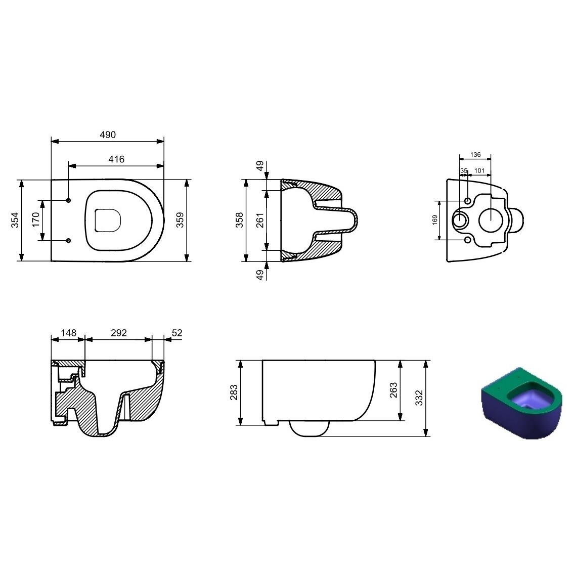 Унитаз подвесной черный Bocchi Parma 1417-004-0129 с инсталляцией TECEbase 2.0 9400405 - изображение 10