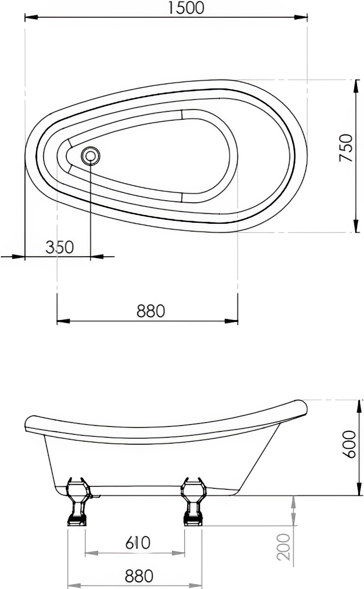 Ванна акриловая на ножках 75х150 см белая, хром Artemis Ottovia - изображение 9