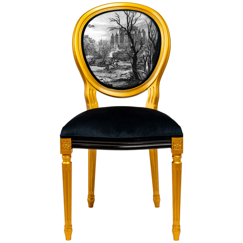 Стул с мягким сиденьем и спинкой черно-золотой «Замок Мадрид. Март, Овен» 21102703