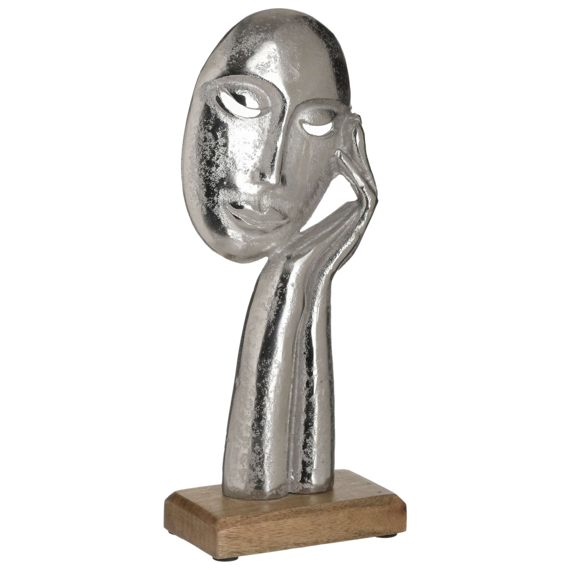 Статуэтка алюминиевая на деревянной подставке 32х13 см серебристая, бежевая Face