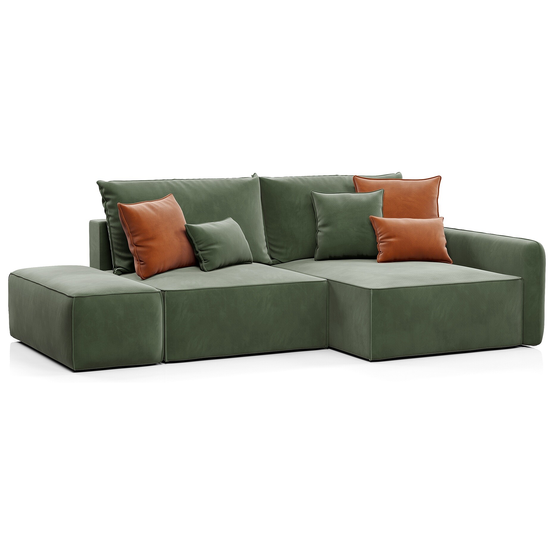 Угловой диван трехместный с банкеткой зеленый &quot;Портленд&quot;