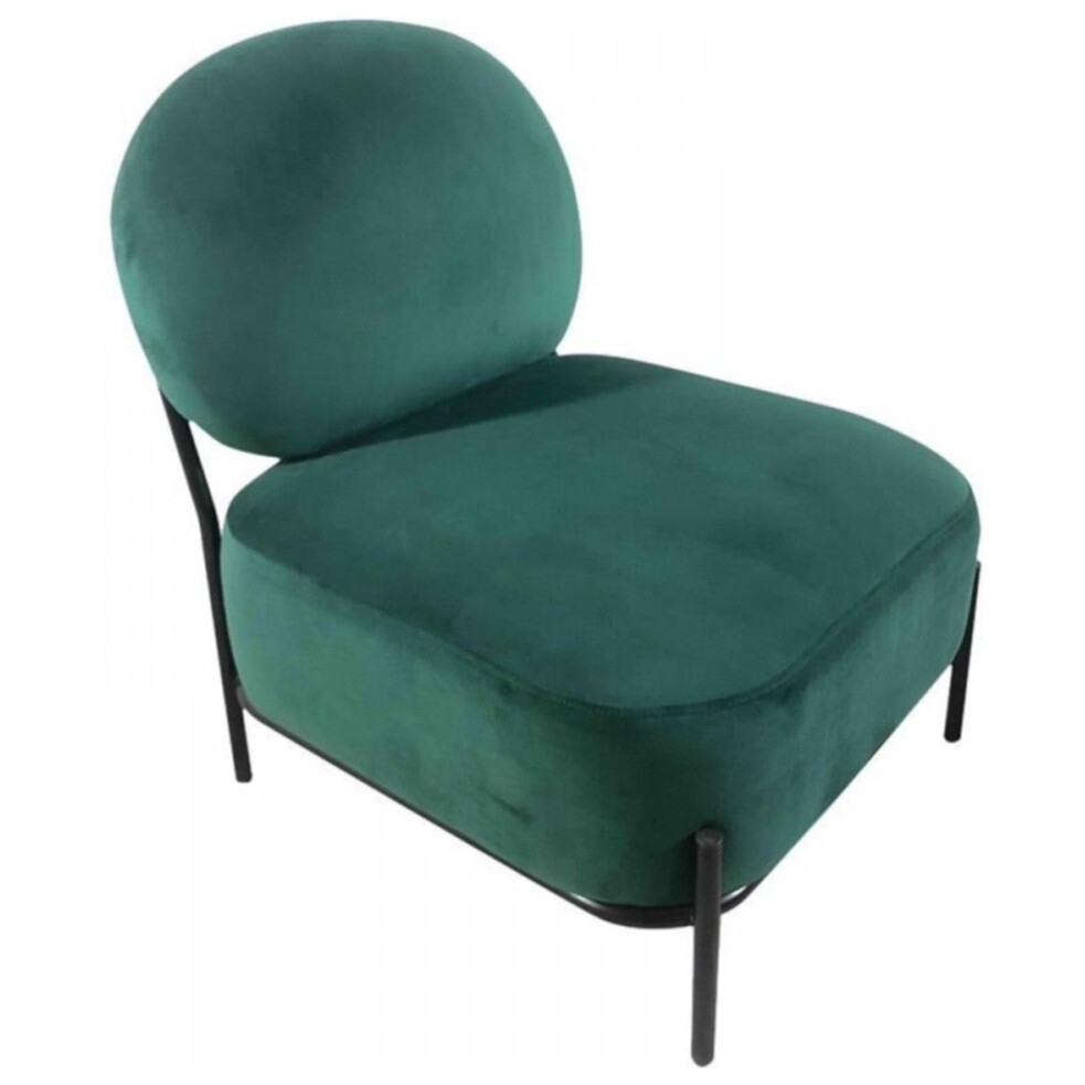 Кресло с мягкой спинкой на черных металлических ножках зеленое