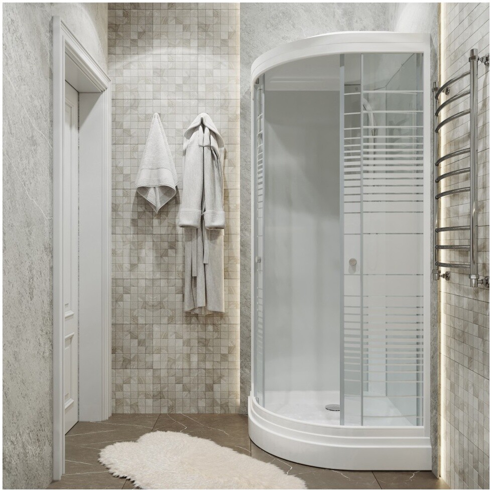 Душевая кабина четверть круга с низким поддоном 100х100 см белая Triton "Полосы А" Щ0000061830 - изображение 5