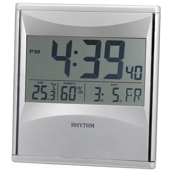 Часы настольно-настенные электронные с будильником и термометром 20 см серебряные LCW011NR19
