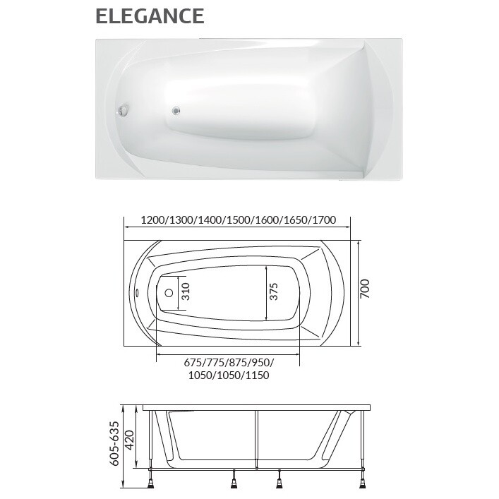 Ванна акриловая 160х70 см белая Creto Elegia 29-16070 - изображение 4