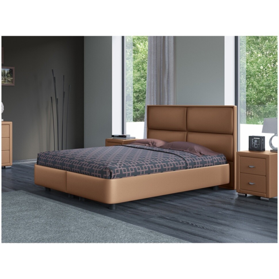 Кровать двуспальная с мягким изголовьем 180х200 см бронзовый перламутр Rocky 2 Set