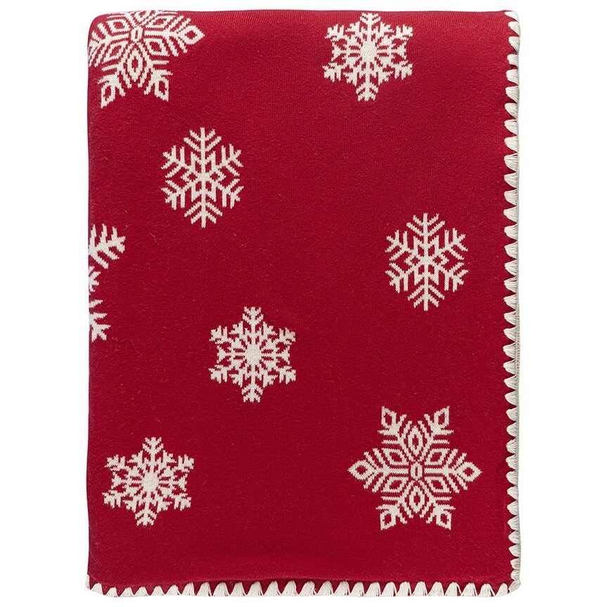 Плед из хлопка 130х180 см новогодний красный Fluffy snowflakes Essential