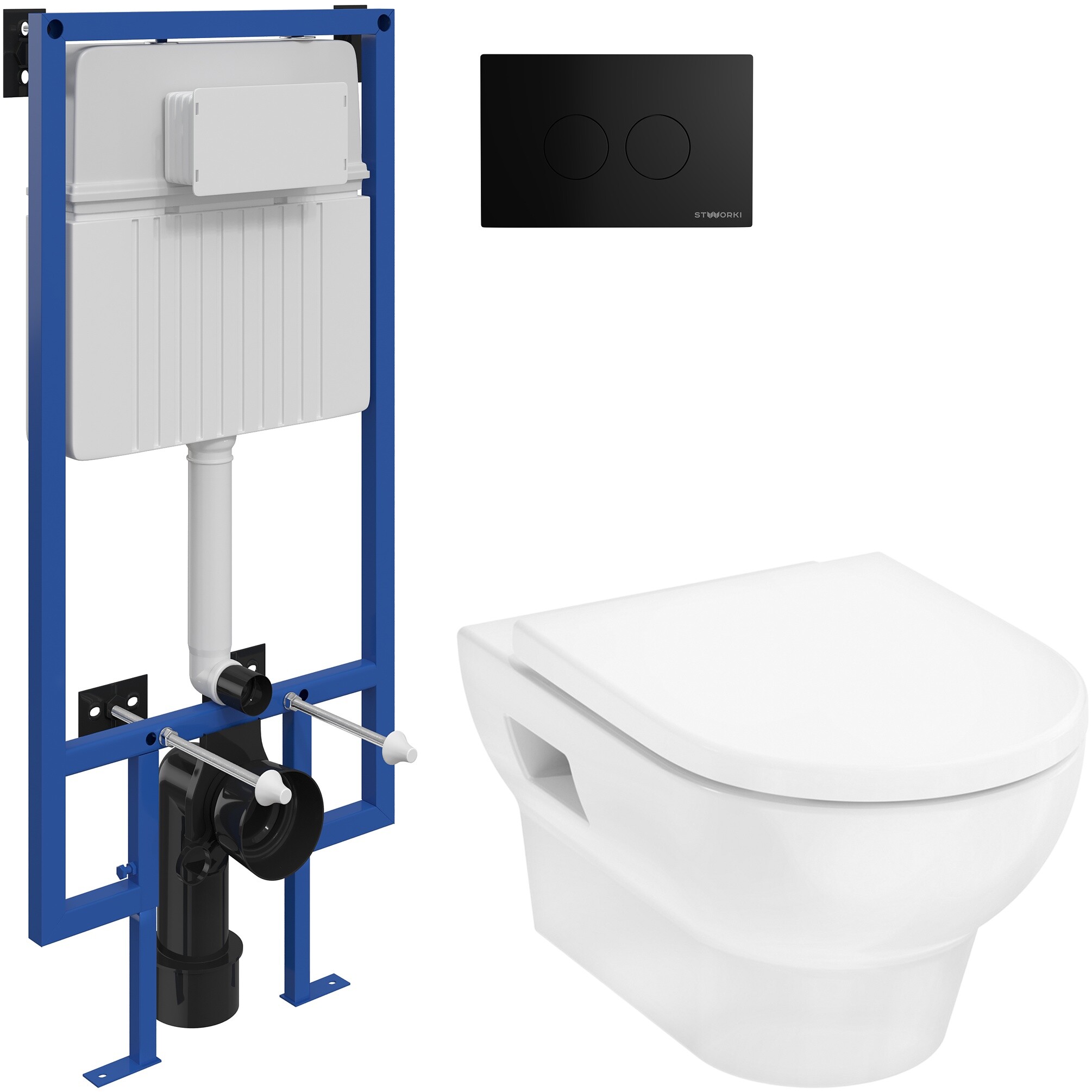 Унитаз подвесной Hansgrohe GladeLake S с инсталляцией Stworki 510162 и кнопкой &quot;Хельсинки&quot; 500471