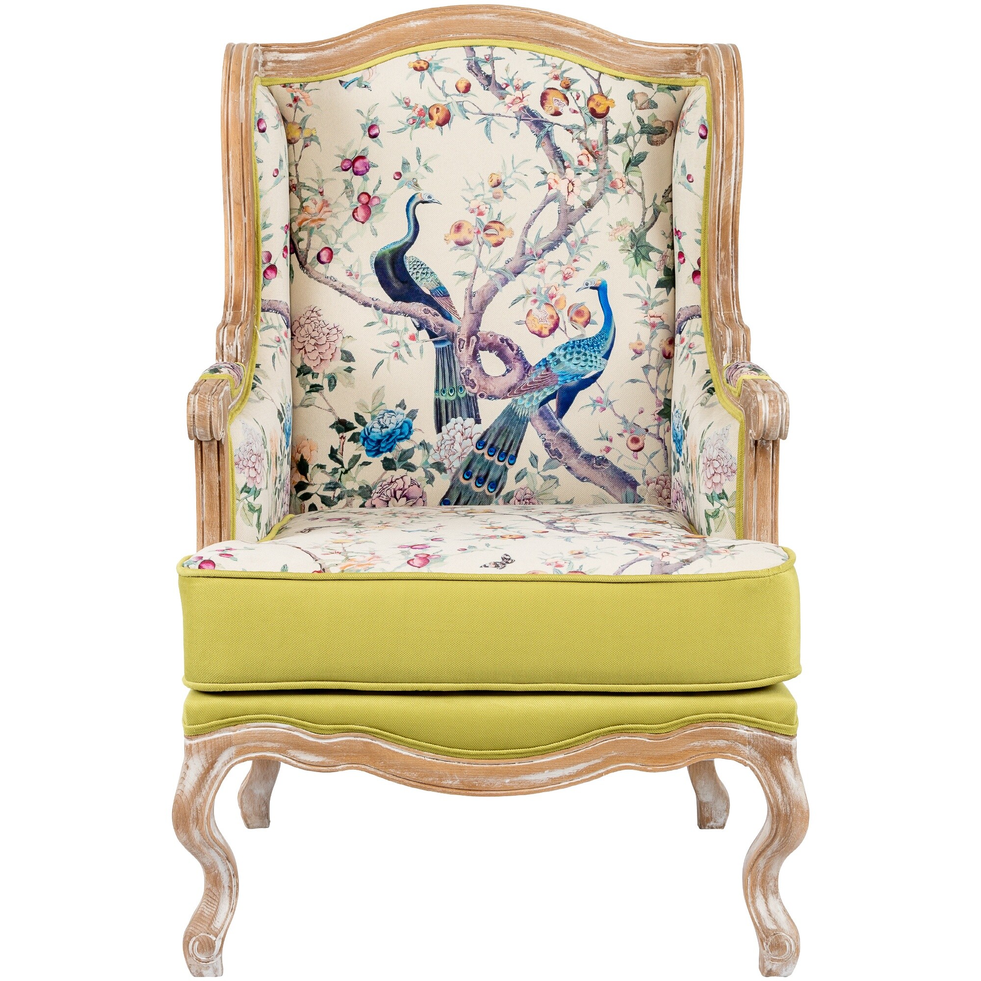 Кресло деревянное с мягкой обивкой бежевое, разноцветное &quot;Императорский сад&quot; 23112901