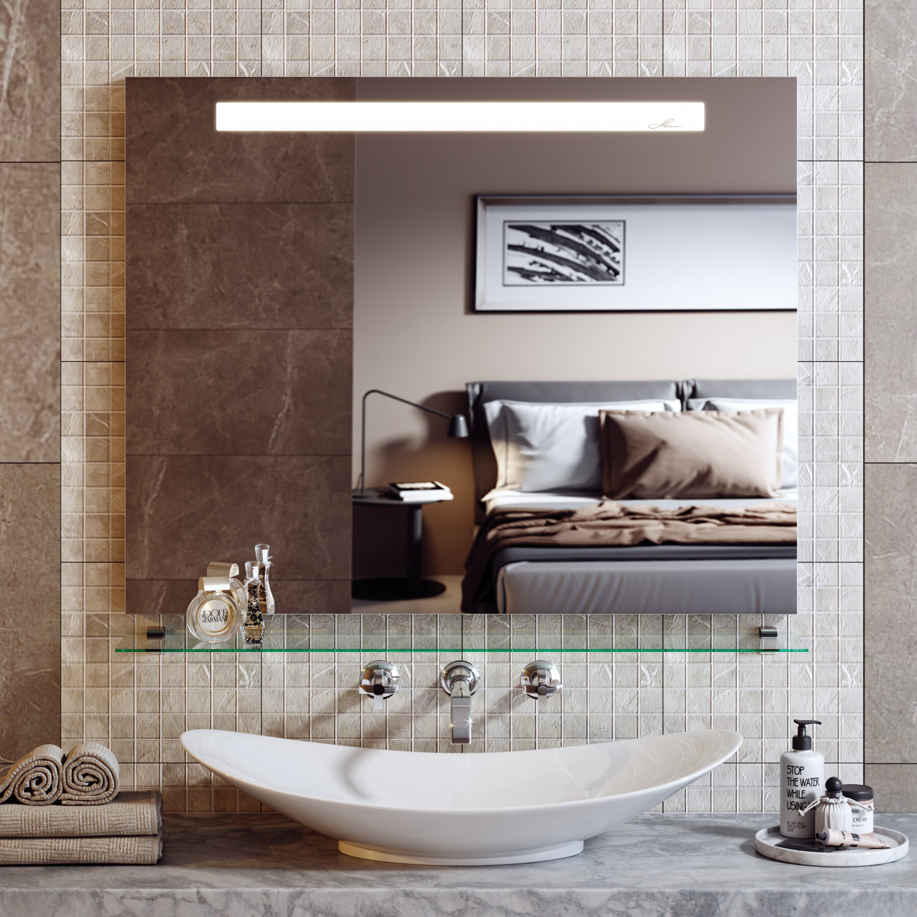Зеркало в ванную с подсветкой белое 80х80 см Neve