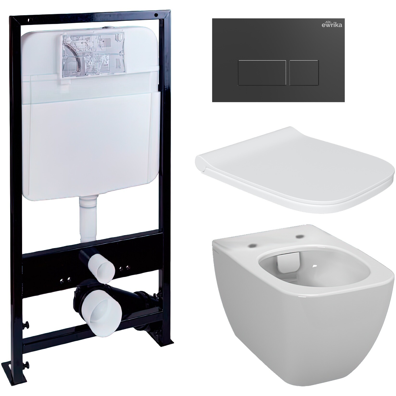 Унитаз белый VitrA Shift 7742B003-0075 с инсталляцией Ewrika ProLT 0026-2020 и черной кнопкой 0044