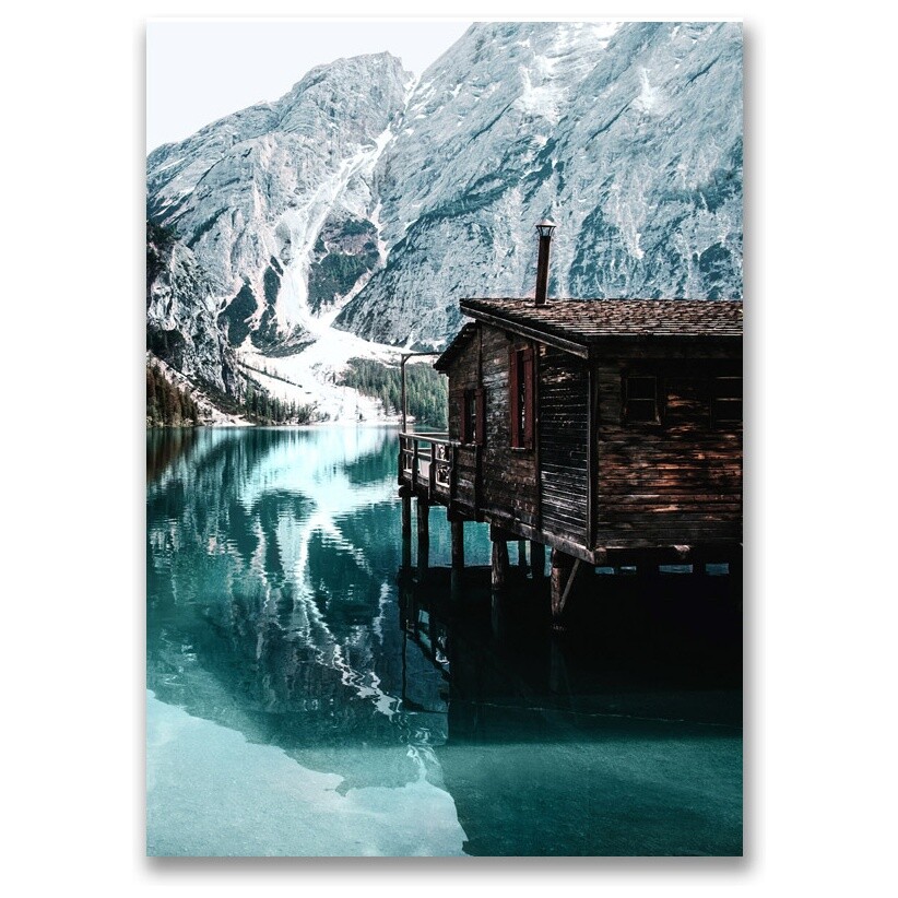 Картина на холсте 100Х150 см синяя &quot;Озеро в горах&quot;