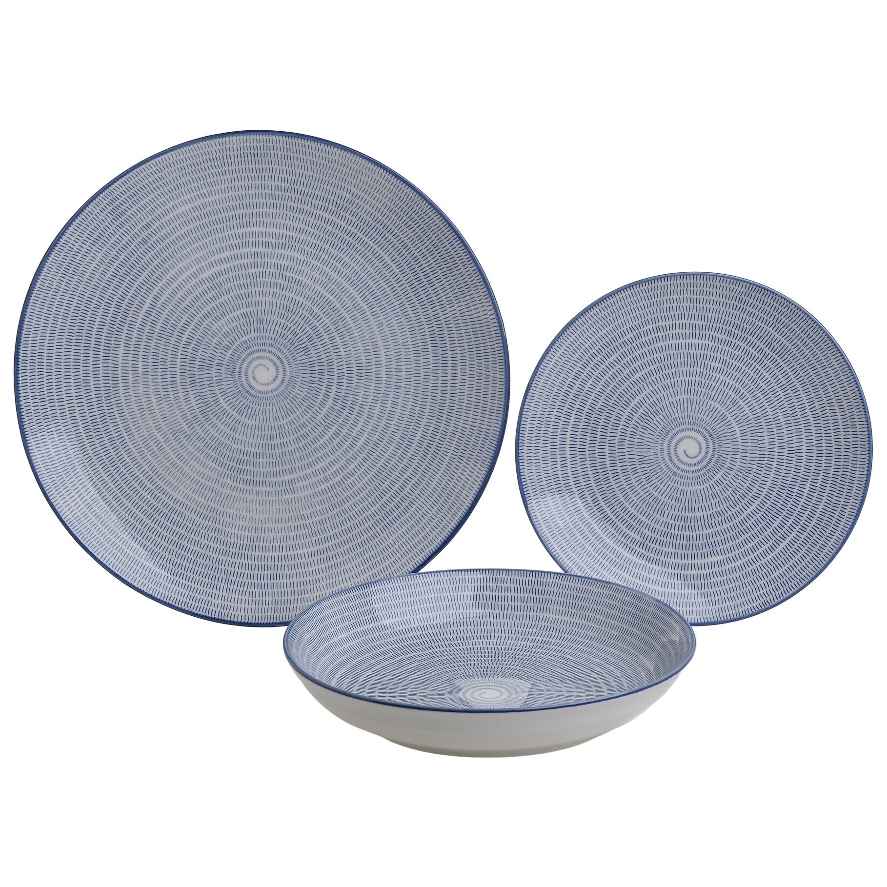 Набор тарелок круглых фарфоровых 18 предметов синий 111418