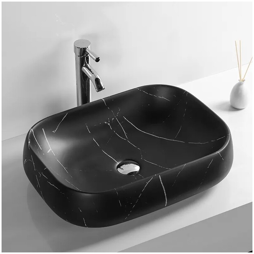 Раковина накладная керамическая прямоугольная мрамор матовый черный Cerutti SPA CR0086 MMB1 - изображение 5