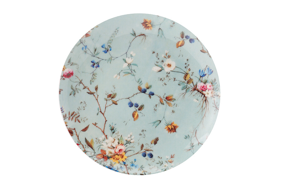 Тарелка фарфоровая для закусок 20 см голубая с цветами &quot;Луг&quot;
