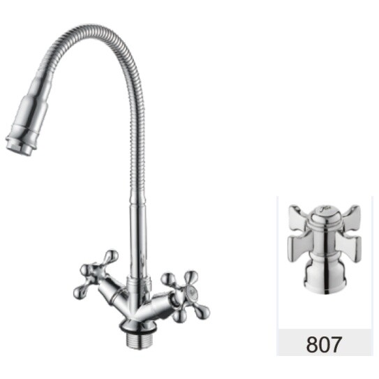 Смеситель для кухни двухвентильный с гибким изливом хром D-Lin D151807-Q