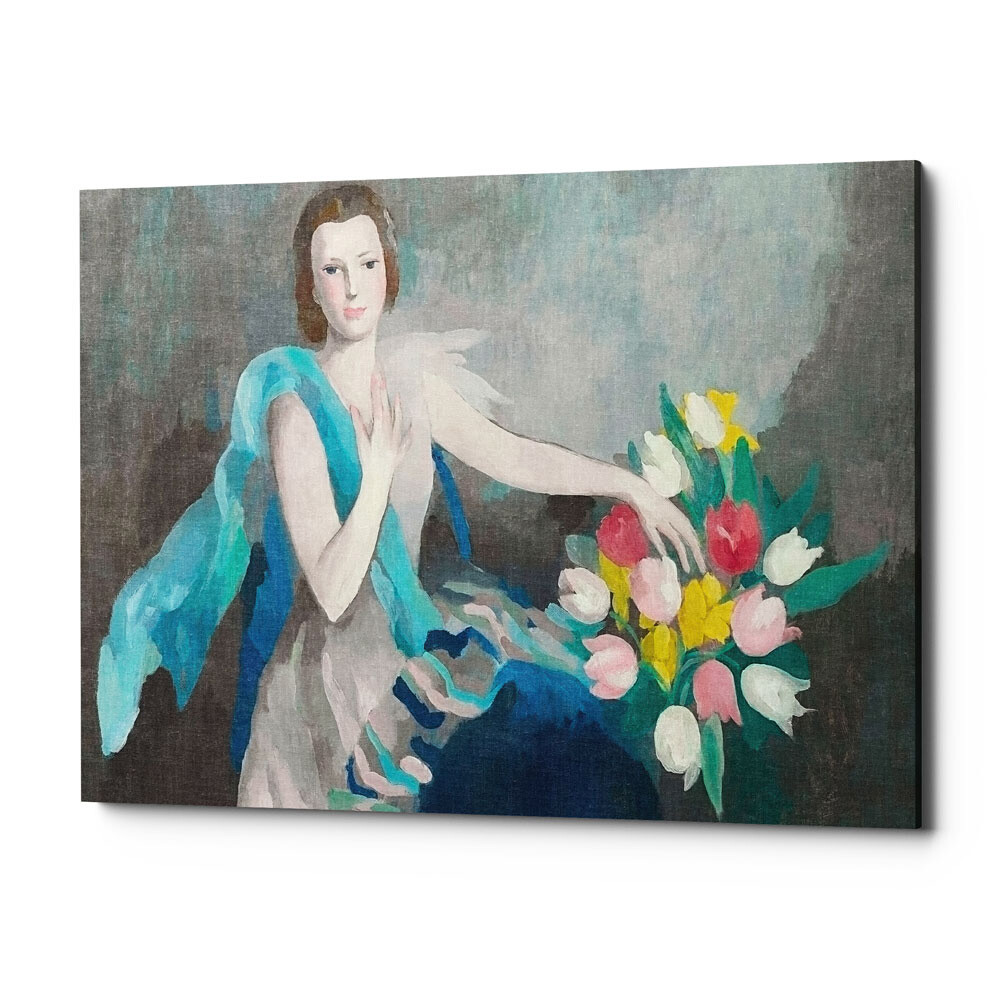 Картина на холсте 50х75 см разноцветная &quot;Женщина с тюльпанами&quot;