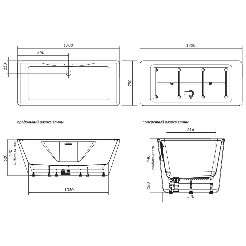 Ванна 75х170 см белая Creto Iconica 15-17075 - изображение 9