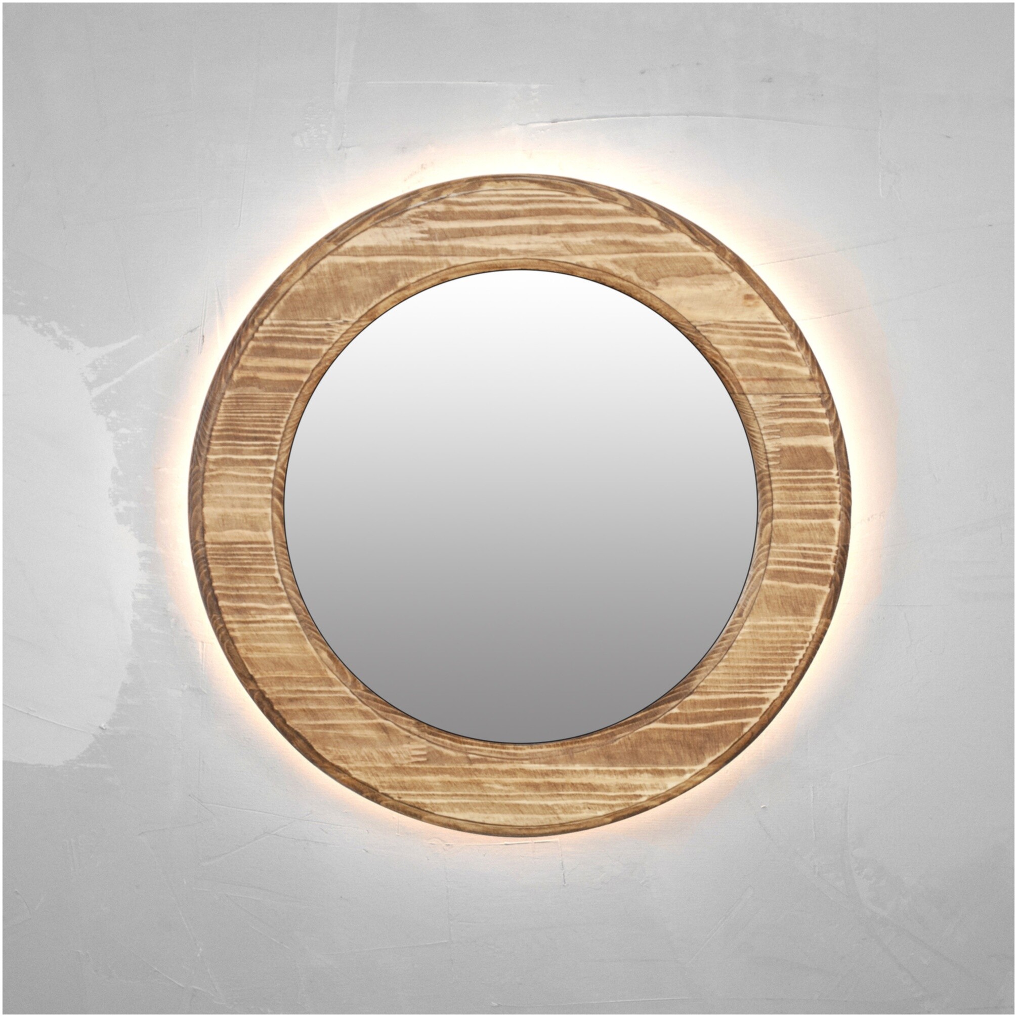 Зеркало настенное круглое с подсветкой 70 см дуб Round LED