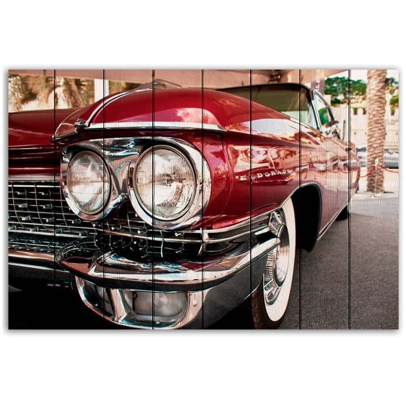 Картина на дереве красная 100х150 см Cadillac Eldorado 