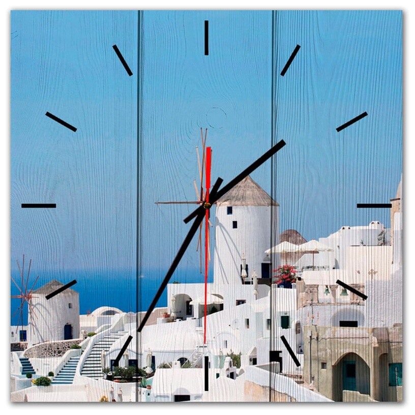 Часы настенные квадратные 50х50 см голубые &quot;Мельница Санторини&quot;