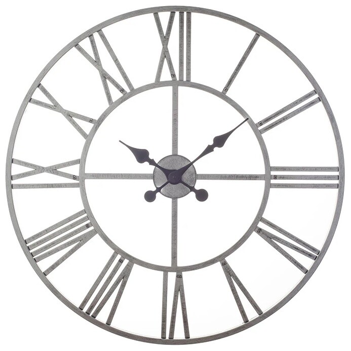 Часы настенные кварцевые круглые 75 см серебро Aviere Romen Gray