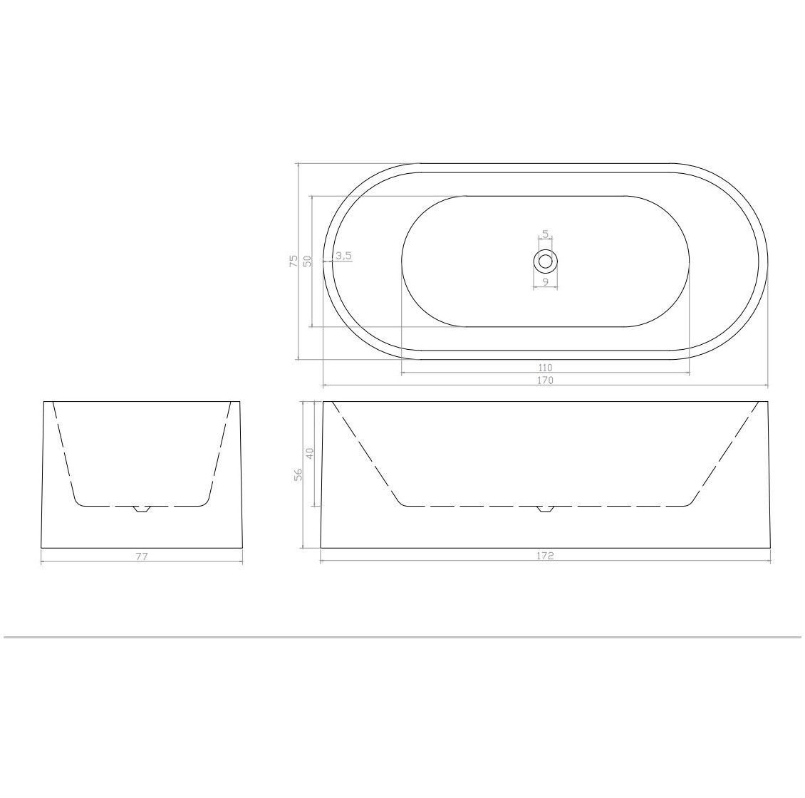 Ванна акриловая отдельностоящая со сливом-переливом черная матовая Cerutti SPA Ceza's MB CT9907 - изображение 5