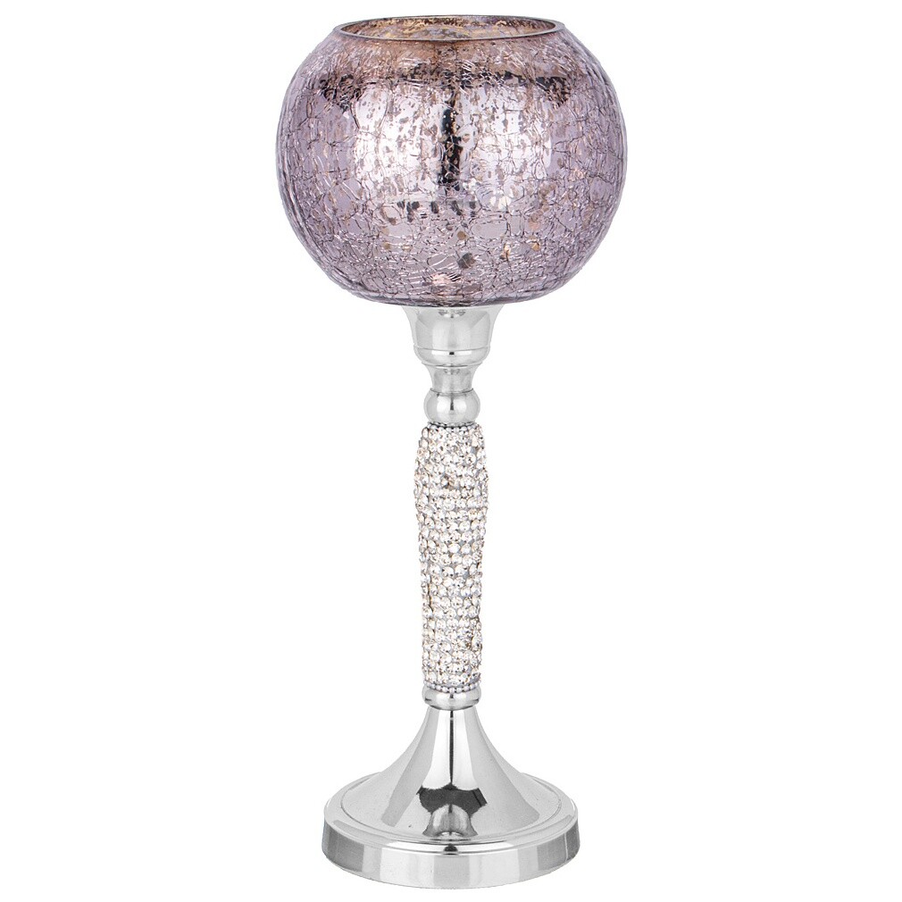 Подсвечник стеклянный шар на алюминиевой ножке 29 см сиреневый, серебро ARM-875-272