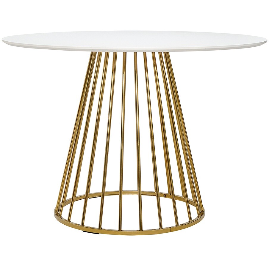 Обеденный стол круглый на металлическом основании 110 см белый, золото Tyra