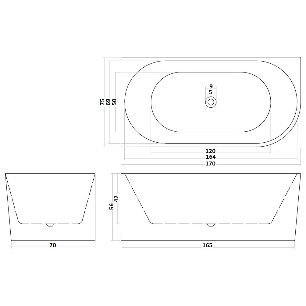 Ванна акриловая 170х75 см приставная белая Ceruttispa AMI L CT10090 - изображение 7