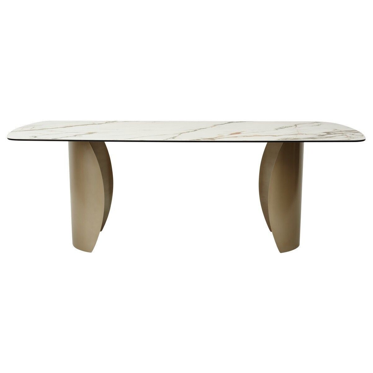 Стол обеденный на металлических ножках со столешницей из керамогранита 240 см серый, латунь Ideal