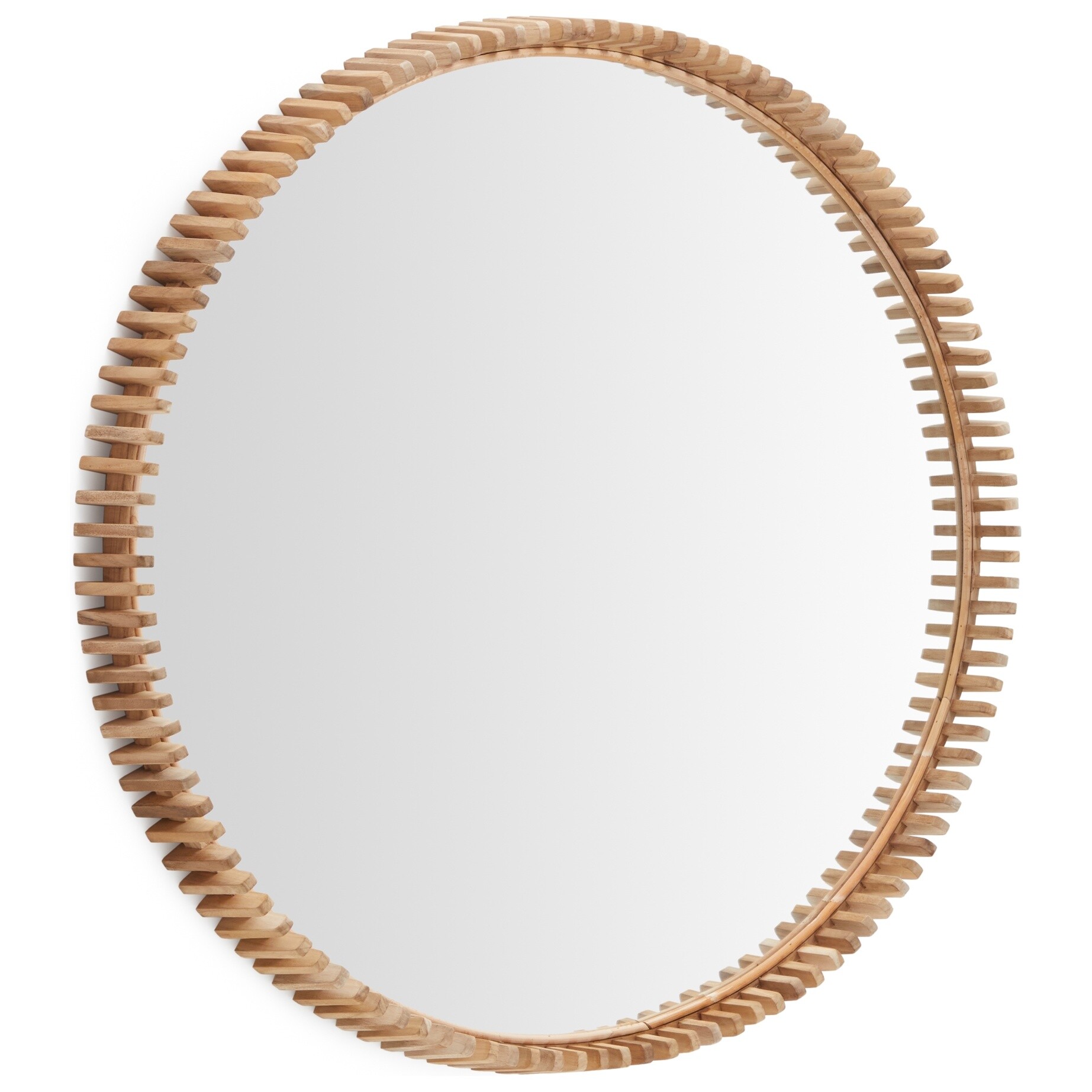 Зеркало настенное круглое в деревянной раме 60 см натуральное Polke от La Forma