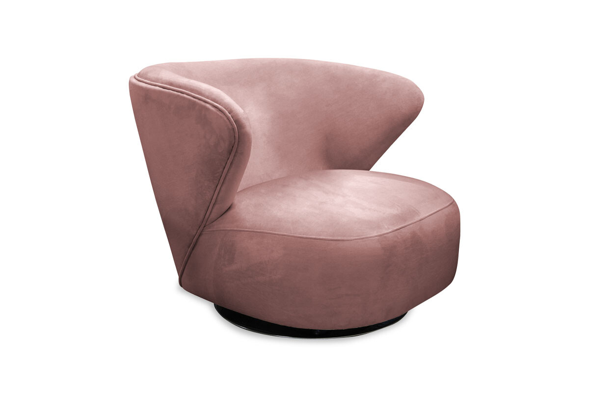 Кресло мягкое поворотное розовое, хром Kamila
