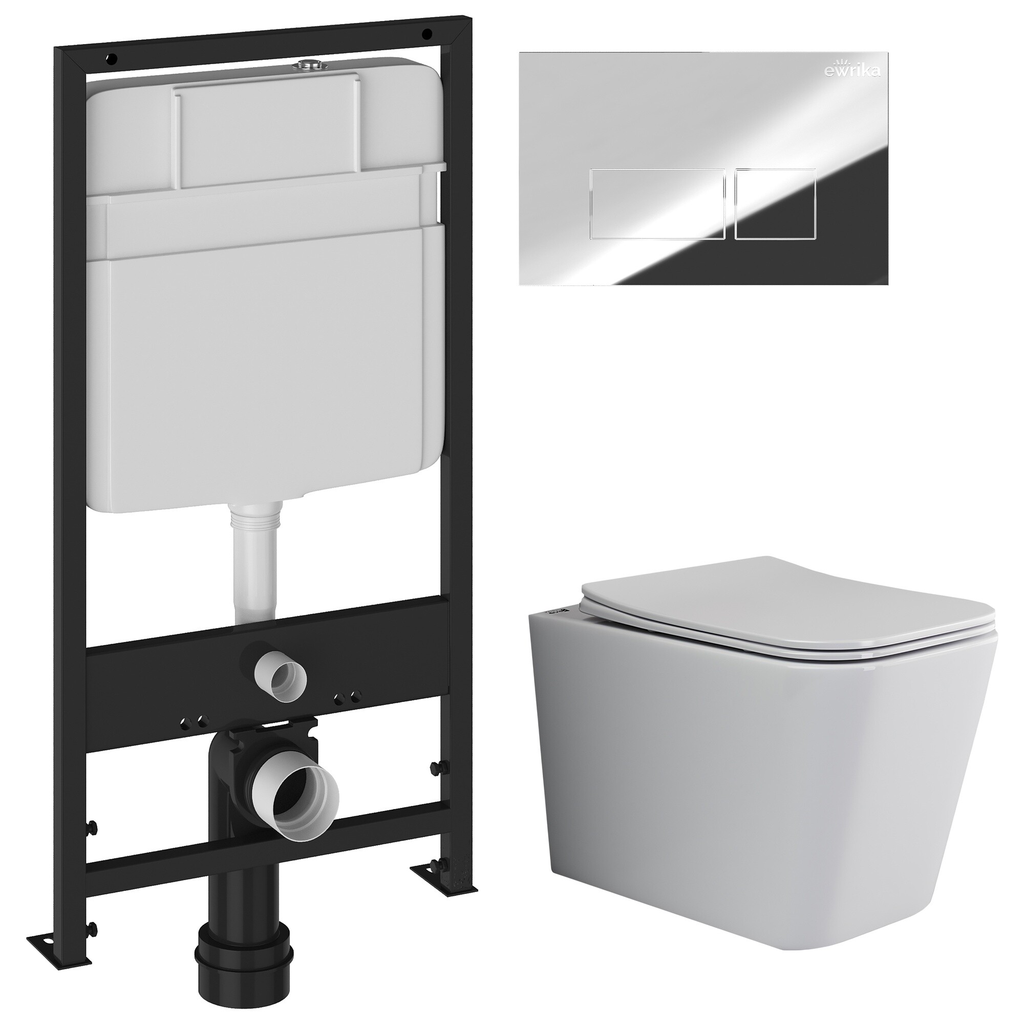 Унитаз Ceramicanova Cubic CN1806 с инсталляцией Ewrika ProLT 0026-2020, с кнопкой хром 0041