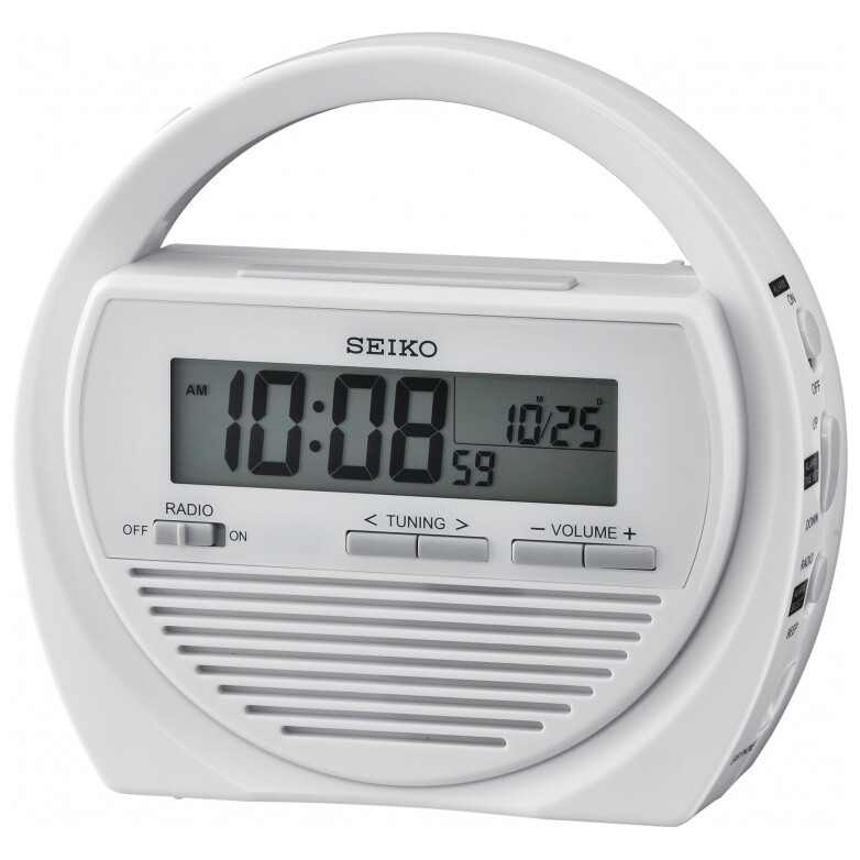 Часы настольные электронные пластиковые с будильником и радио 17х16 см белые QHL060WN