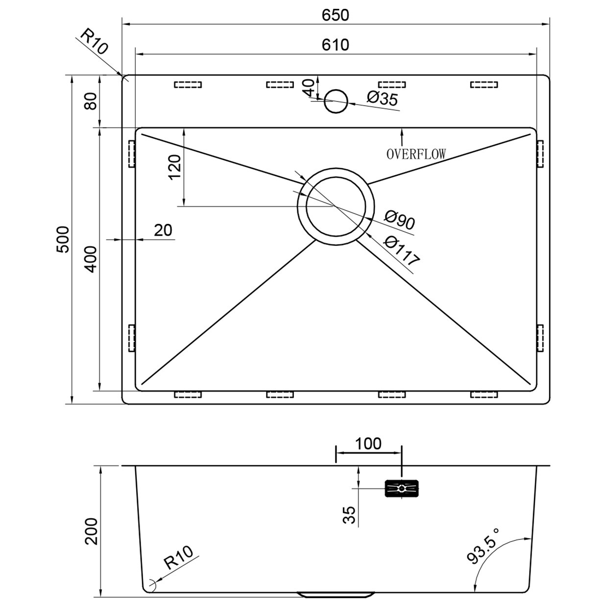 Кухонная мойка из нержавеющей стали 50х65 см полированная сталь Reflexion Iseo RX2265SS - изображение 15